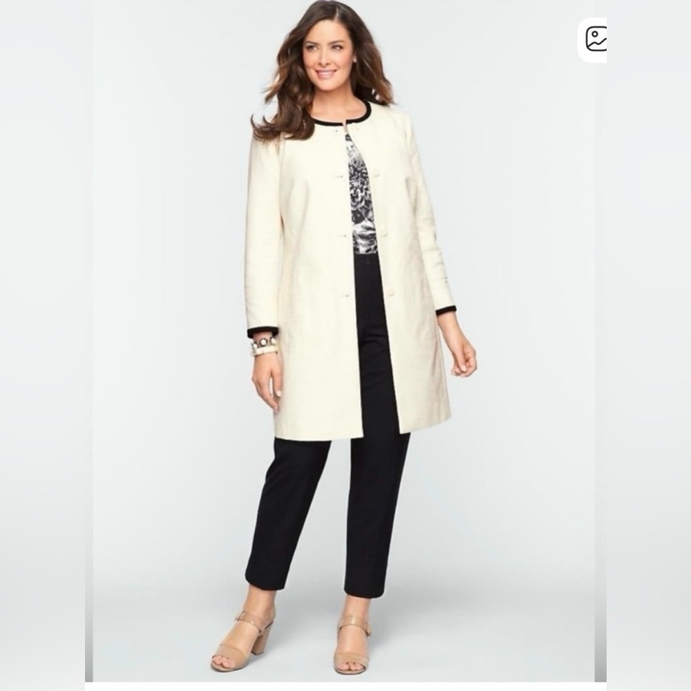 Talbots NWT Twill Knit Jacket Black Piping Career Business Casual Creme Size 8